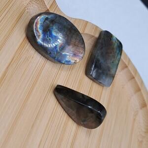 87 Ct Natural Purple Spectrolite Labradorite Cabochon Gems, 3 Pieces